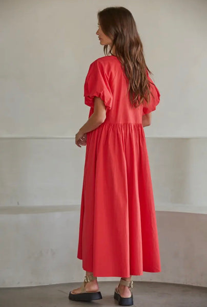 Red Puff Sleeve Maxi